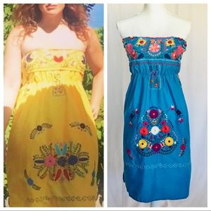 Bohemian Mexican embroidered Strapless Dress.